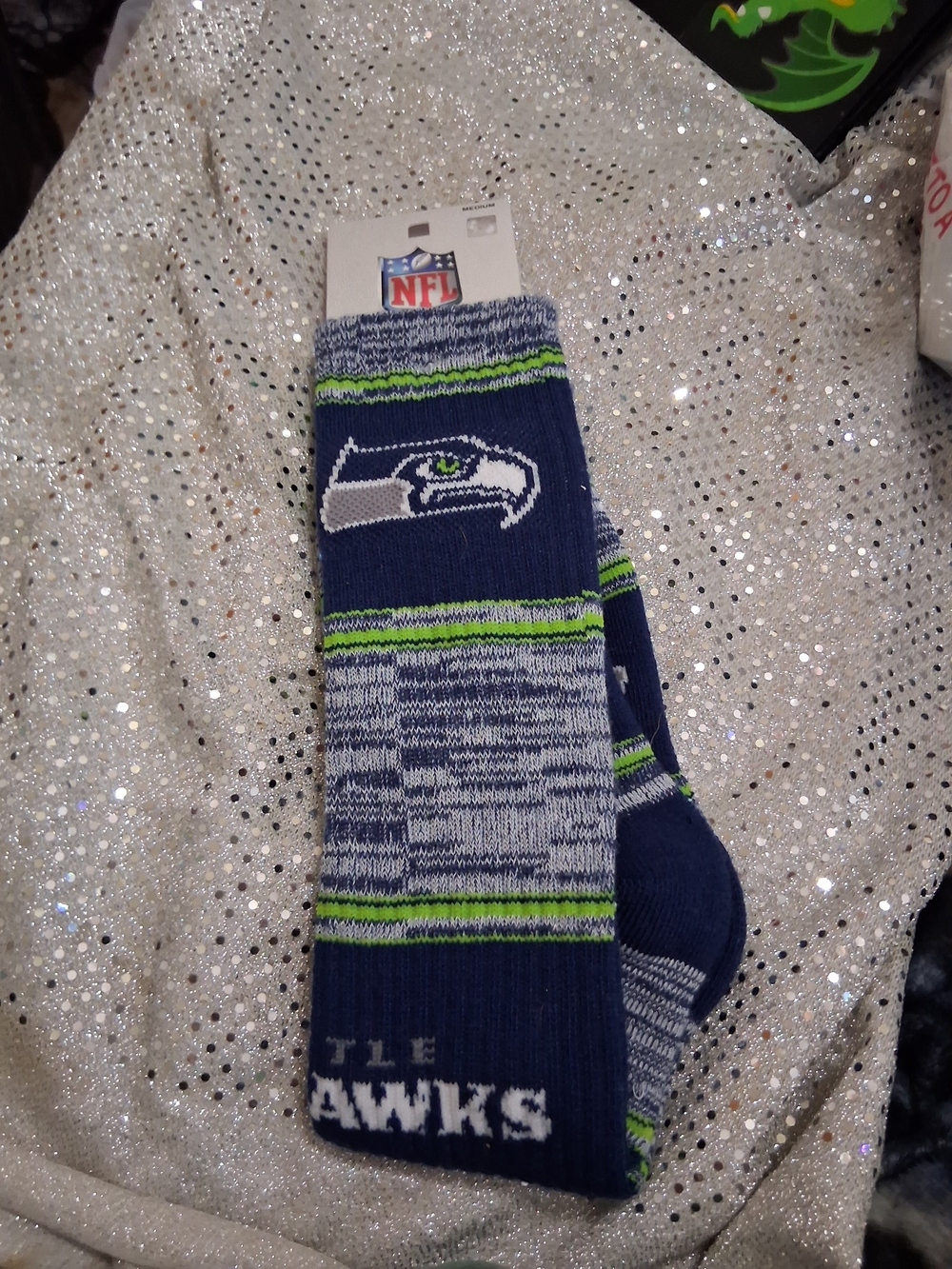NFL Seattle Seahawks Navy, Gray & Bright Green Crew Socks